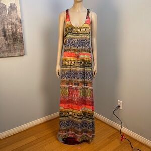 Line Dot Colorful Patterned Maxi Dress size Medium